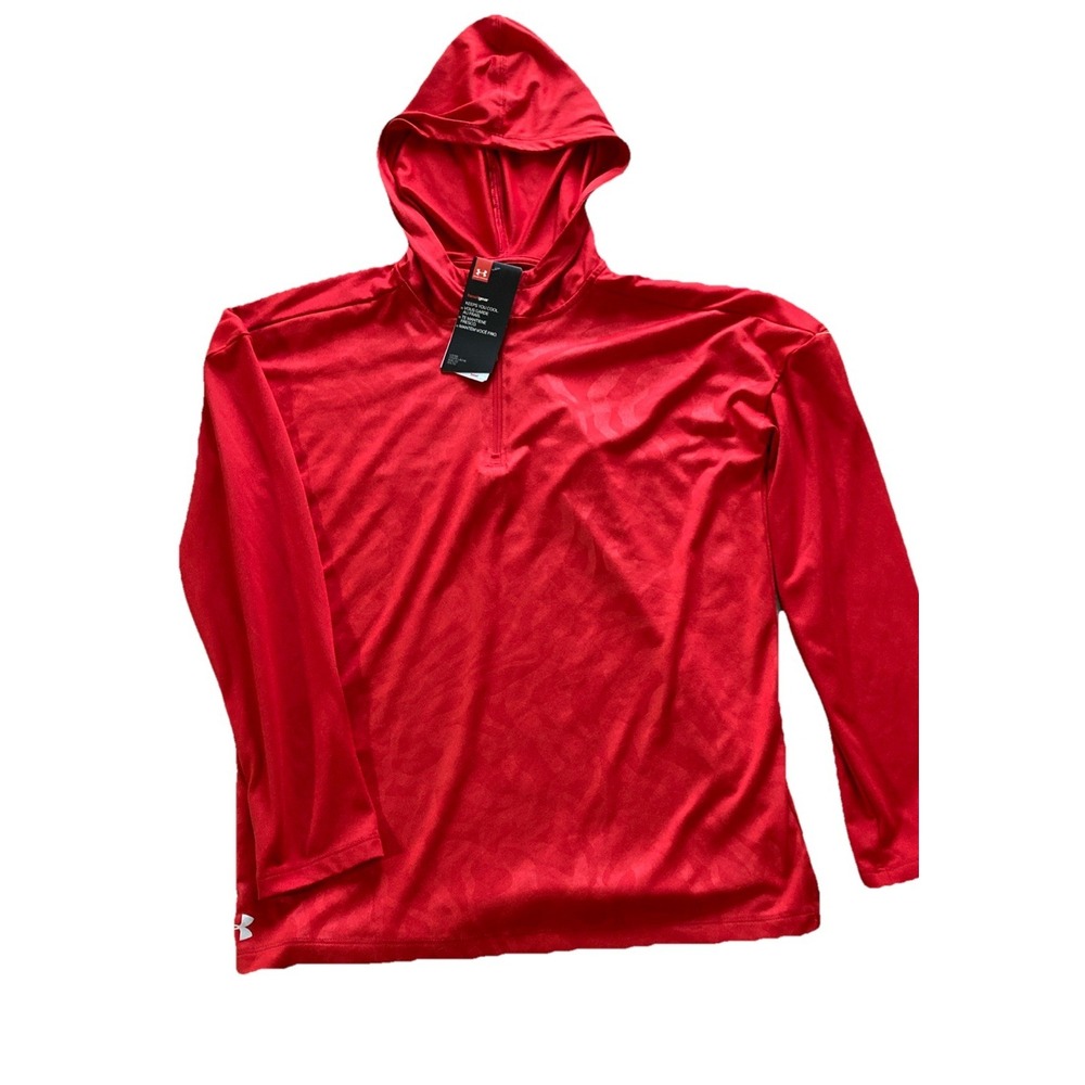 Under Armour‎ Heat Gear Quarter Zip Hooded Pullover Mens Sz S New Red Pattern